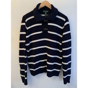 Striped Navy and White Shawl Collar Sweater - Lauren Ralph Lauren